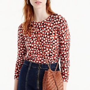 J. Crew Red and White Heart Pattern Merino Tippi Sweater